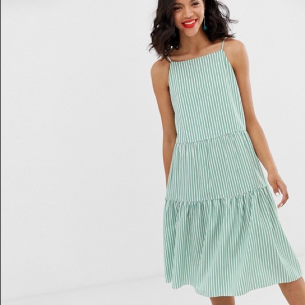 & Other Stories Striped Pleated Striped Midi Dress